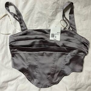 Forever 21 Gray/Black Satin Corset Crop Top